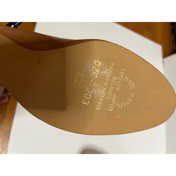 Glorius Brazilian leather peep toe pump 8 2 3/4" wooden heel Classic Luggage tan - Picture 6 of 7